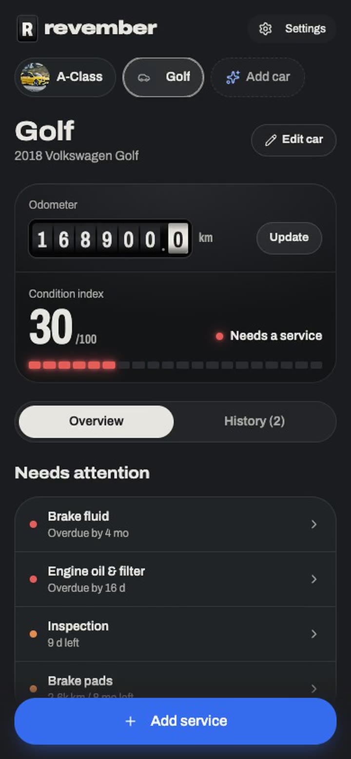 Switching between two cars, each with its own health and service list